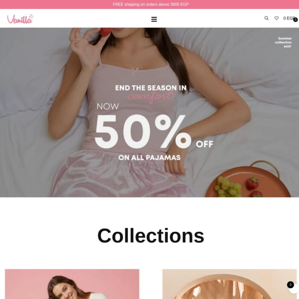 لقطة من موقع Vanilla Wear — أزياء حريمي